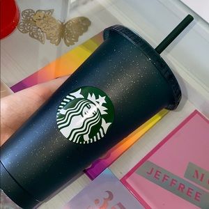 Dark green glitter reusable venti cold cup